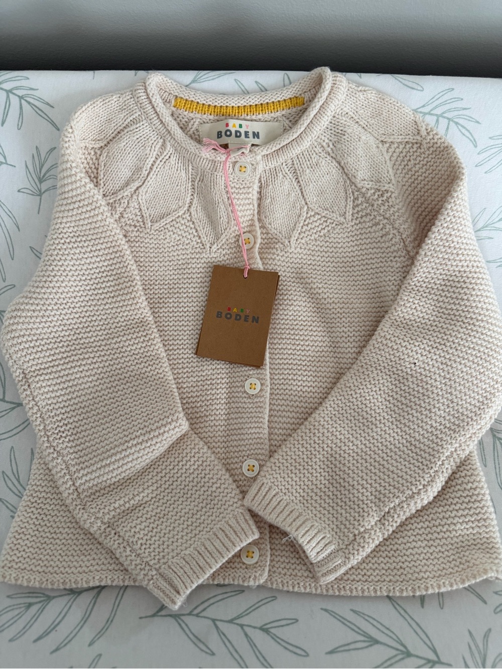 Baby Boden Cream Knit Cardigan with Delicate Yoke